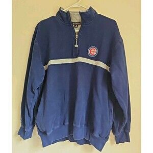 Chicago Cubs Antigua 1/4 Zip Pullover Mens Medium Blue Swearshirt Active Cubbies